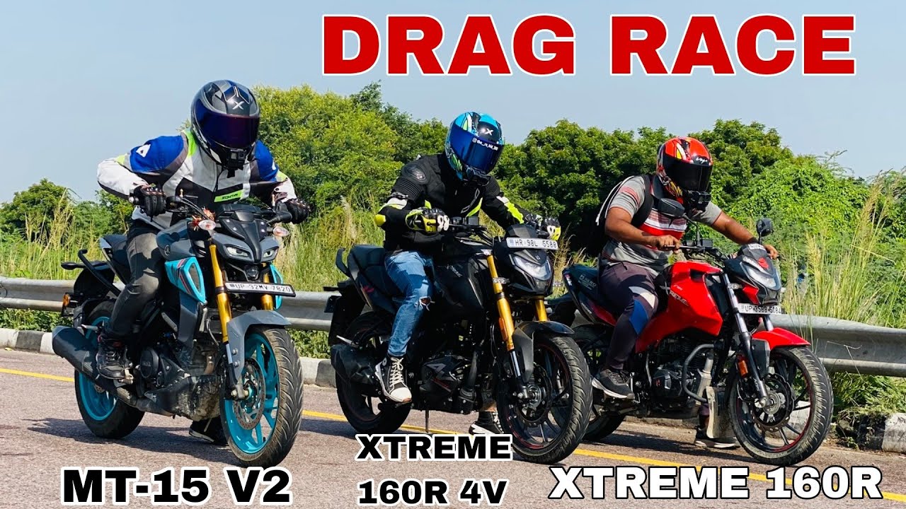 NEW HERO XTREME 160R 4V VS OLD HERO XTREME 160R 2V VS YAMAHA MT-15 V2 TRIPLE BATTLE DRAG RACE