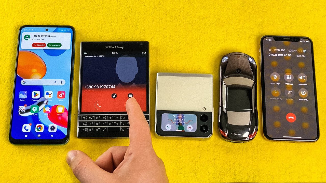 Xiaomi RN11 + BlackBerry + Z Flip 3 + VERTU Porshe vs iPhone Xs Voice Conference Incoming Call