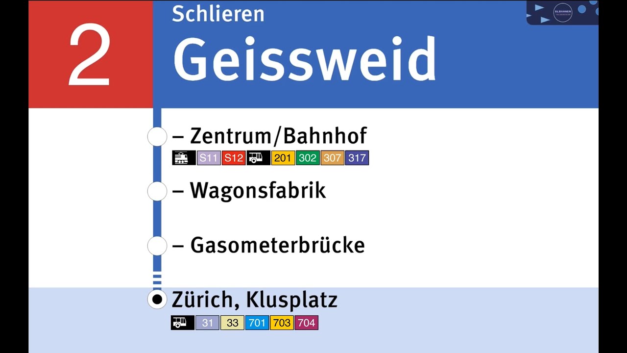 VBZ Ansagen » 2 Schlieren, Geissweid — Zürich, Klusplatz | SLBahnen