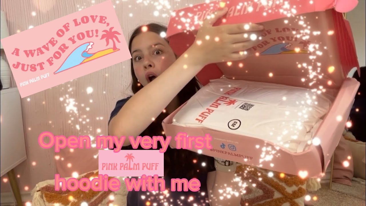 Open  my very first Pink Palm Puff hoodie with me!!! @pinkpalmpuff