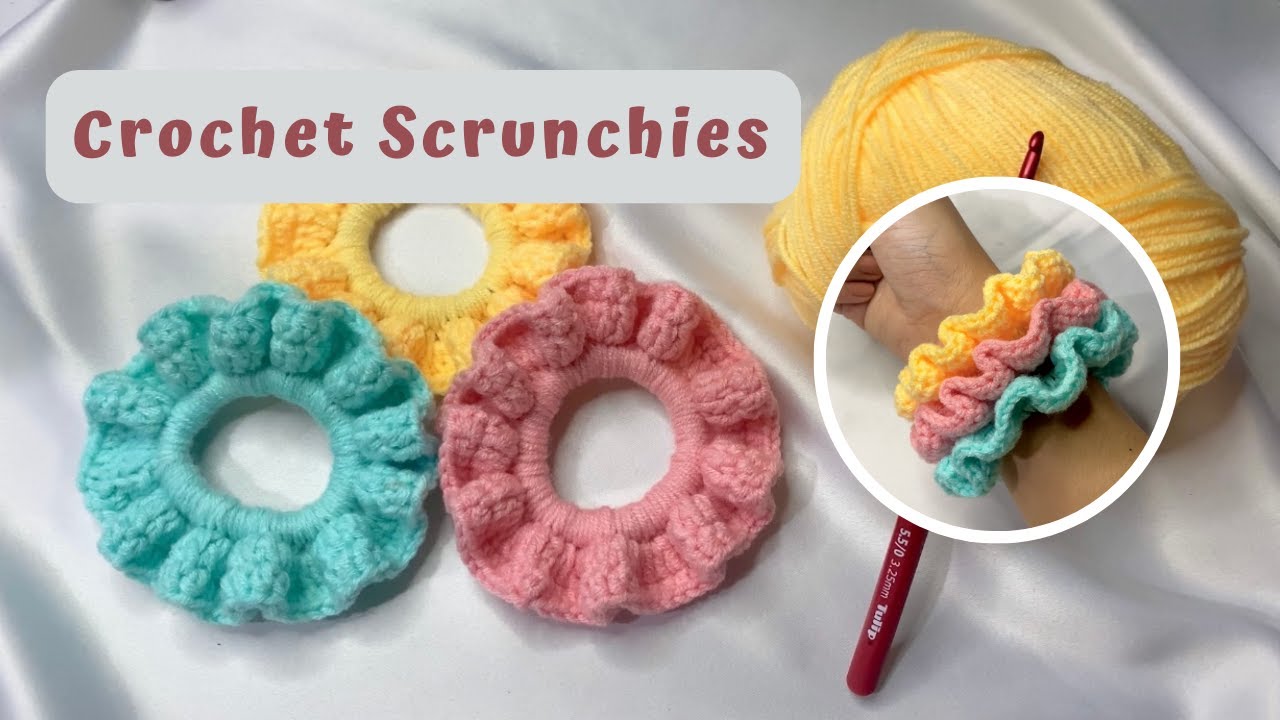 CROCHET SCRUNCHIES TUTORIAL | CARA MEMBUAT IKAT RAMBUT RAJUT