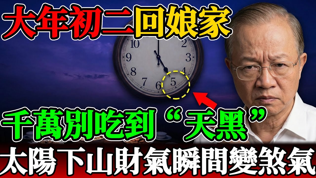 曾仕強緊急提醒：大年初二回娘家，這一頓飯千萬別吃到“天黑”！太陽一下山（酉時），財氣瞬間變煞氣！#曾仕強 #易經 #大年初二 #回娘家 #習俗 #禁忌 #風水 #財運 #酉時 #磁場 #因果