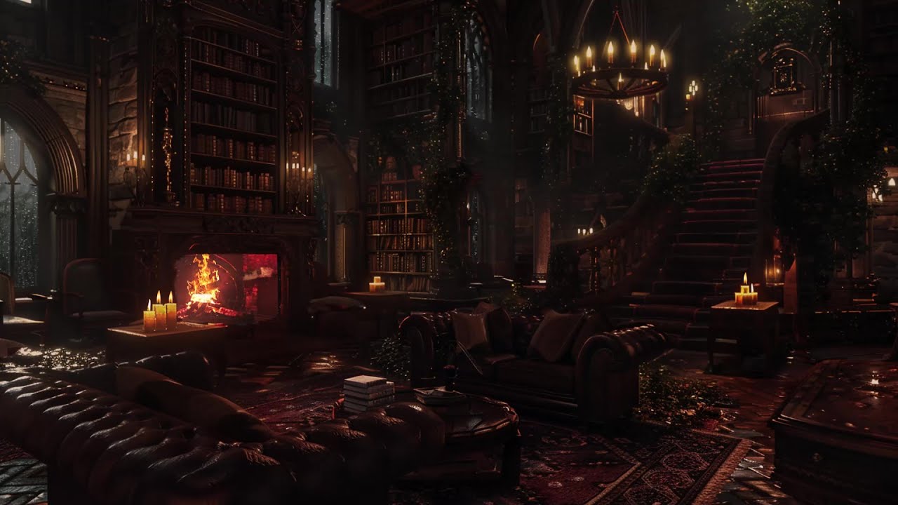 Heavy Rain in the Castle | Fireplace and Thunder | Deep Relaxation, Better Sleep & Meditation Focus