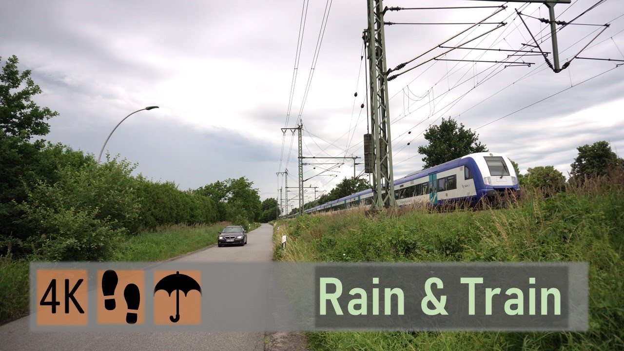 【4K】Rainy Summer walk with many Trains | Halstenbek 🇩🇪