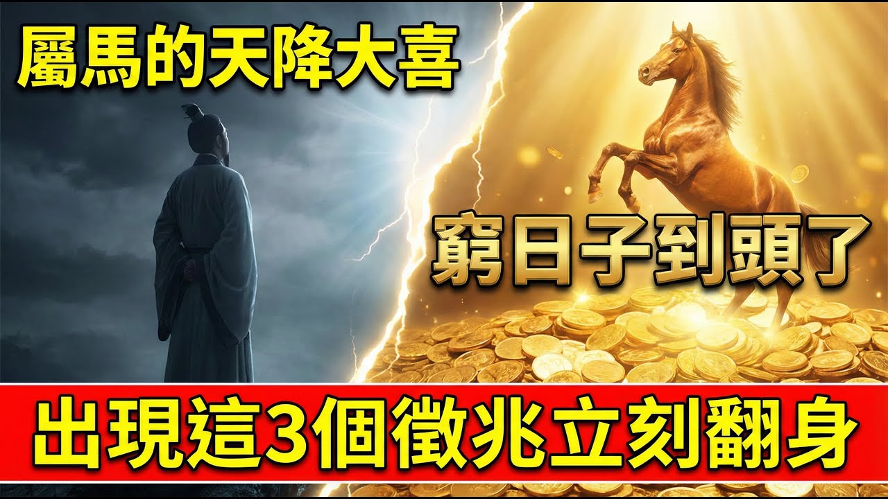 天降大喜！生肖馬，如果你發現最近有這「三個徵兆」，說明你家的窮日子正式到頭了！#屬馬 #2026生肖馬運勢 #屬馬2026運勢 #丙午馬年 #發財 #轉運 #偏財運 #風水 #貴人 #翻身 #生肖馬