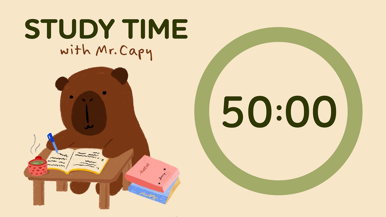 Study with Mr.Capy | 2 Hours Pomodoro (50 mins. focus &10 mins. break)