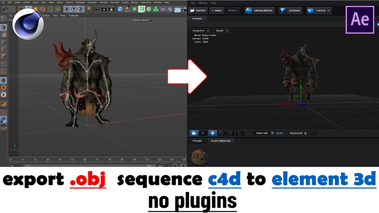 How to Export  C4d  .obj sequence  to  Element 3D  || no plugins
