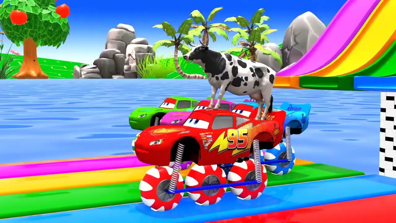 Long Slide Game with Cow Elephant Gorilla Hippopotamus Tiger 3d Animal Game Funny 3d Animals   YouTu