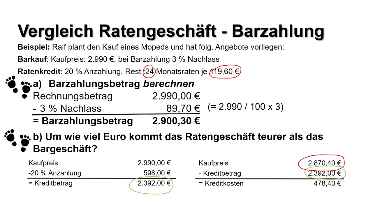 Vergleich Ratengesch&auml;ft-Barzahlung