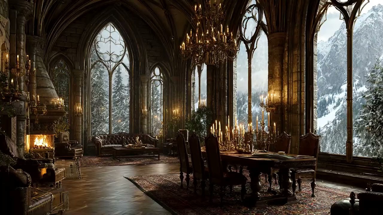 Castle Window Snowfall | Peaceful Piano and Snow Ambience for Cozy Winter Nights and Sleep