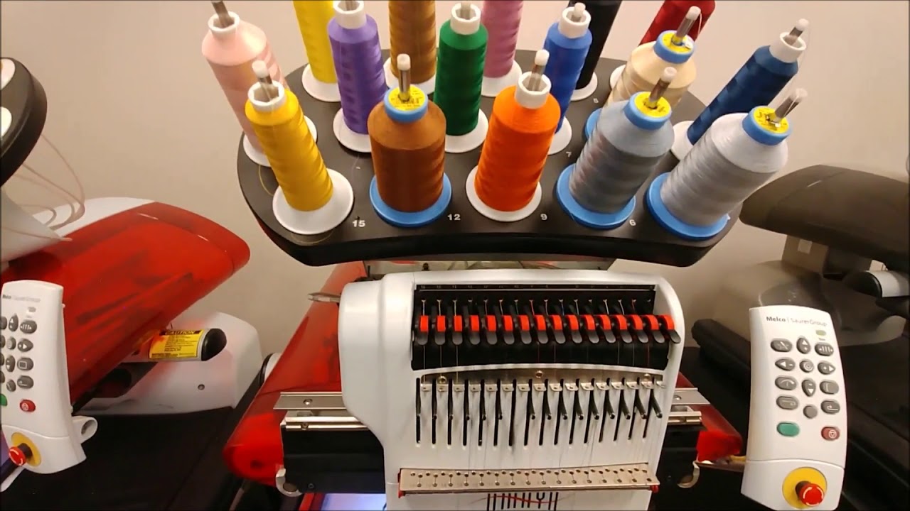 Melco Amaya ( Red ) 3 Head 16 Color Commercial Embroidery Machine
