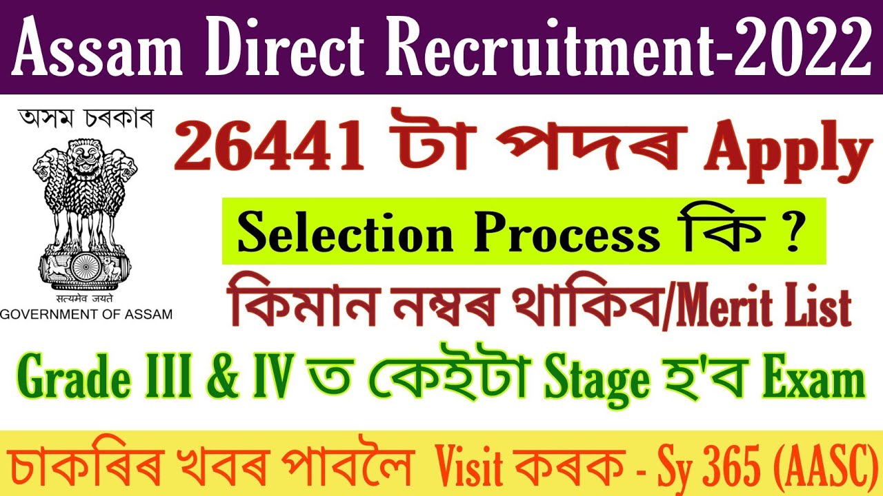 Assam Direct Recruitment 2022 - 26441 Posts Apply Grade III & IV @ Assam career || Sy 365