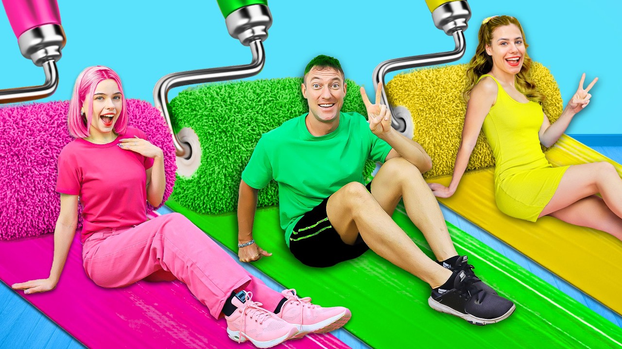 We Build a Secret Room in School! Pink vs Yellow vs Green Challenge Crafty Hype Plus