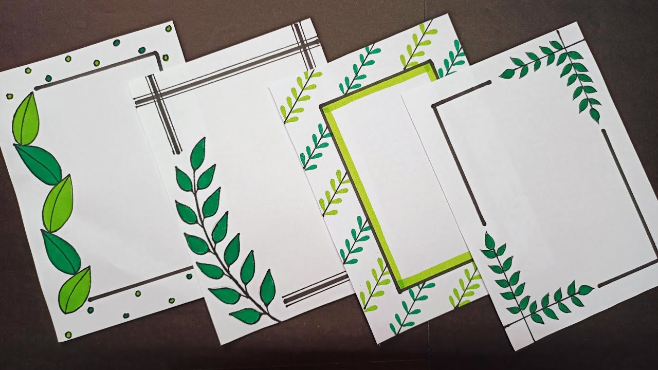 4 easy green leaf border design for copy | new Front page decoration for project file | page design