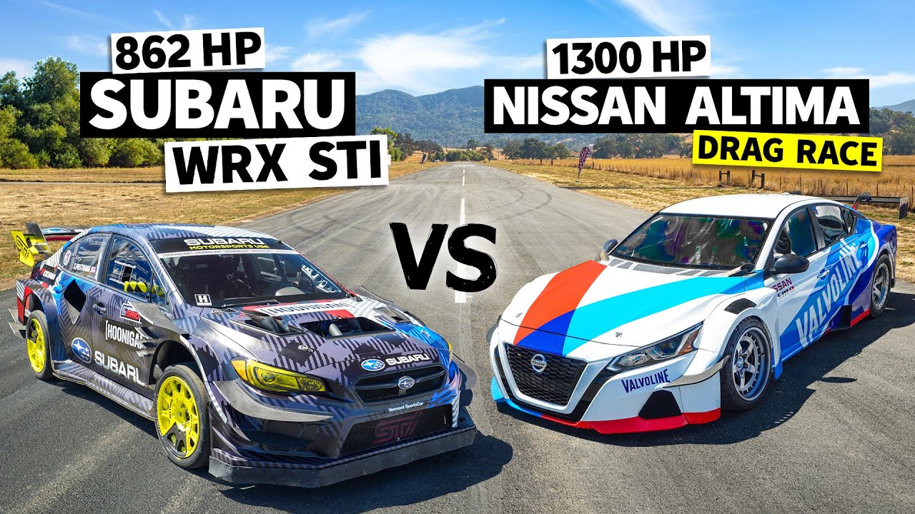 Travis Pastrana’s 862hp Subaru STI drag races Chris Forsberg’s 1,300hp GT-R Powered Altimaniac