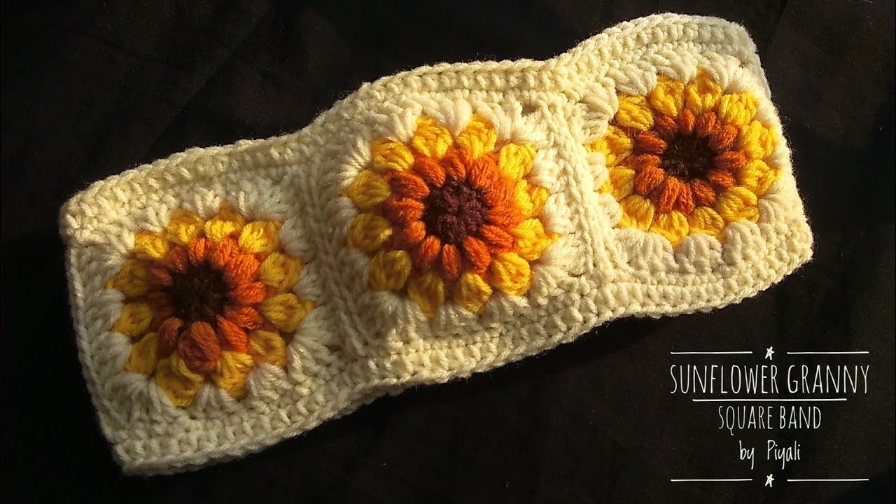 Crochet Ear Warmer / Headband | How to Crochet Sunflower Sunburst Granny Square Headband Tutorial