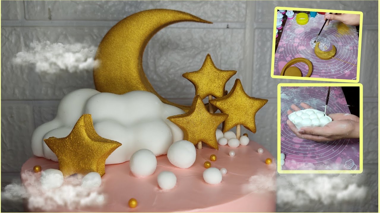 MOON, STARS AND CLOUDS FONDANT CAKE MAKING