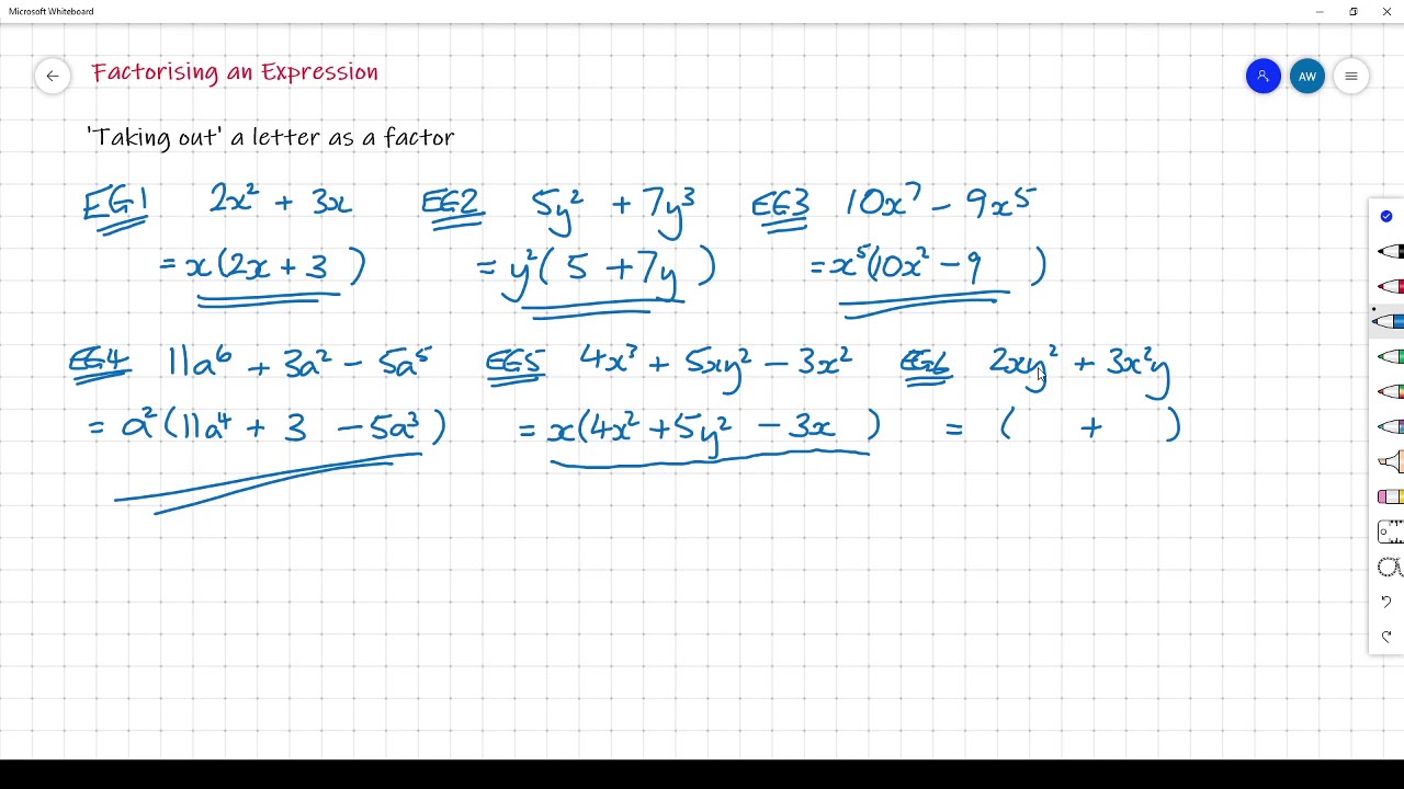 Factorise an expression - taking out a letter as a factor