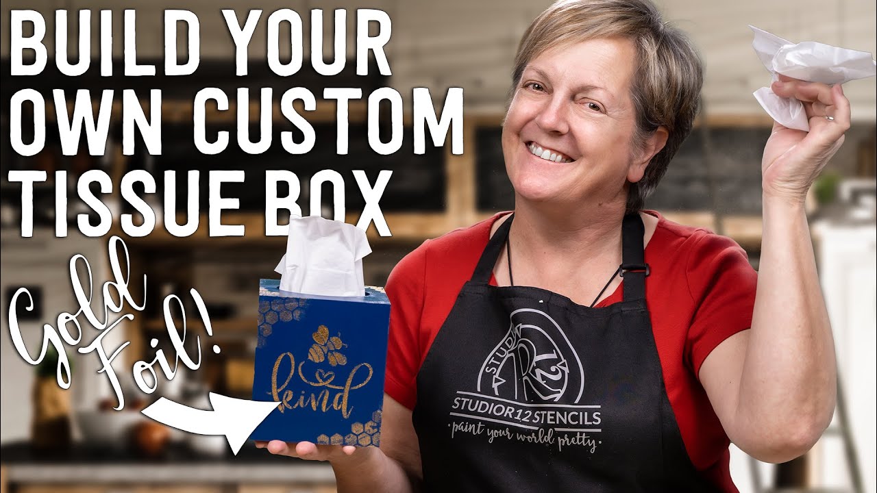 Paint a DIY Wood Tissue Box Cover | How to Use Gold Foil through Stencils
