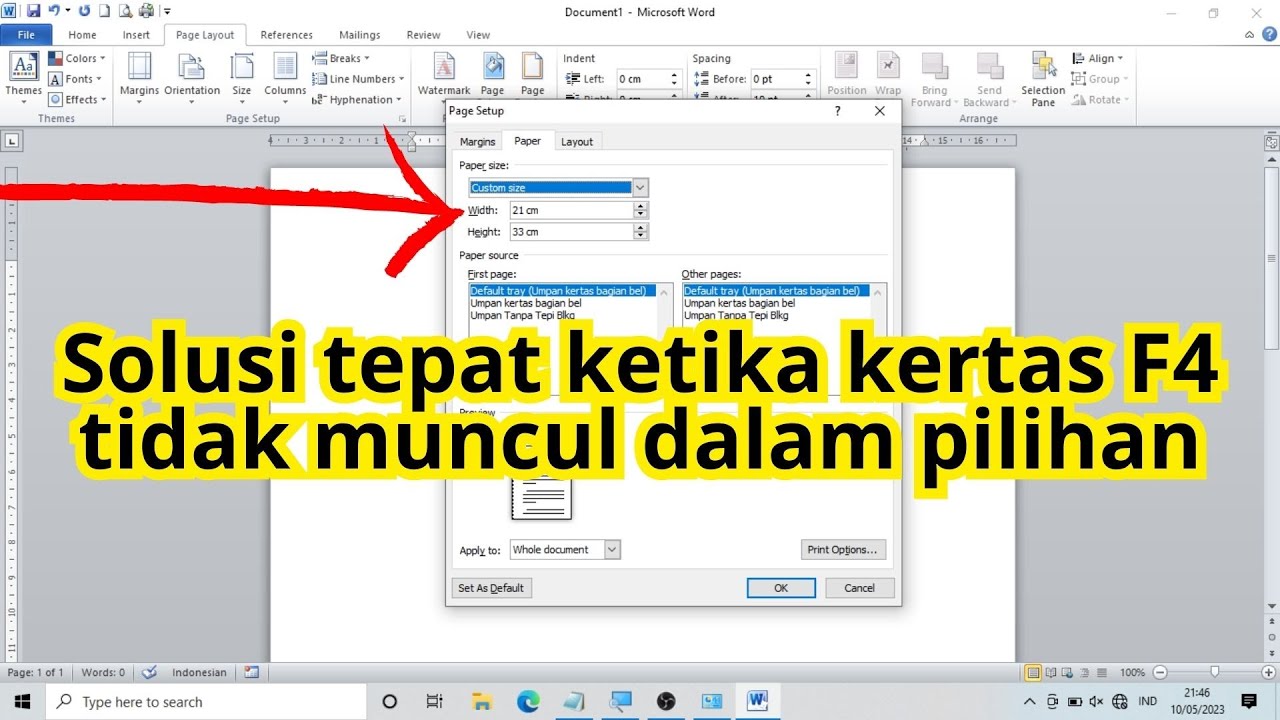 Cara Set Kertas F4 di Word Meski Kertas F4 Tidak Terdeteksi !! Trik ampuh