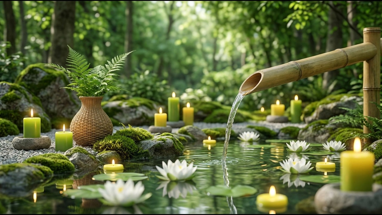 Relaxing Bamboo Water Fountain and Gentle Piano for Deep Sleep, Meditation, Insomnia & Stress Relief