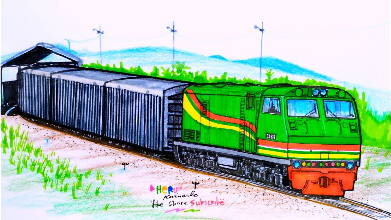 Menggambar Kereta Api, Kereta Api Indonesia, Railfans, Lokomotif CC203 PT TEL, CC 203 Hijau