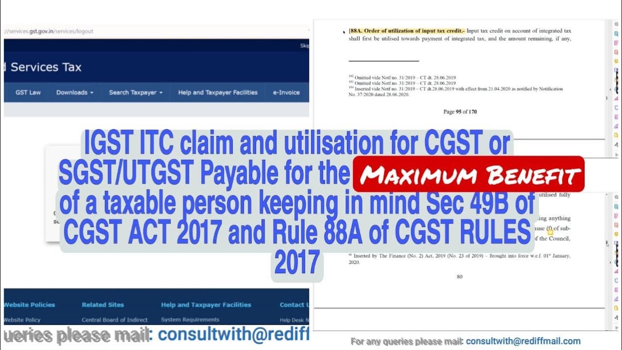 IGST ITC Claim & Utilization for CGST or SGST/UTGST Payable for MAX BENEFIT of a Taxable Person