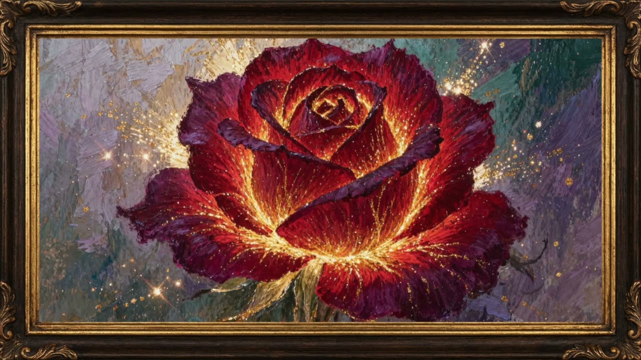 Golden Ember Rose | Luxury 4K Frame TV Art for Living Room