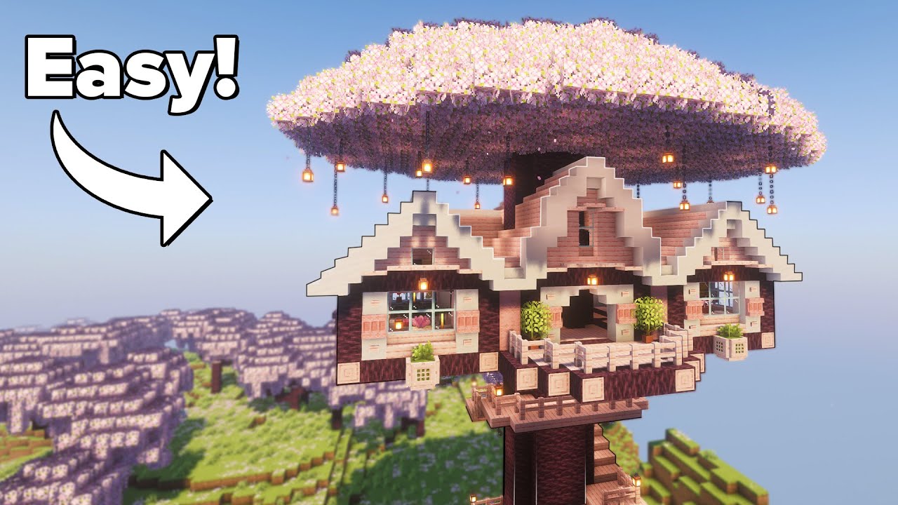 Minecraft: How to Build a Cherry Treehouse | Tutorial🏠