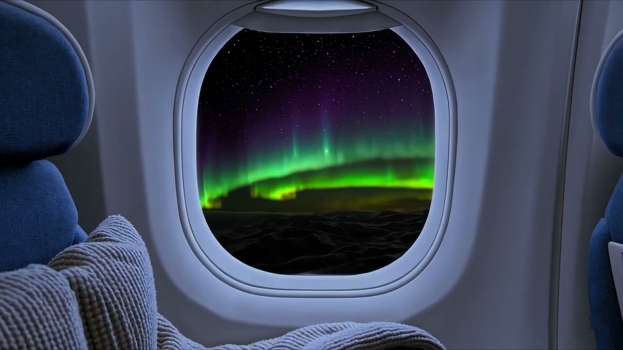 10 Hours Airplane Cabin White Noise ✈️ Northern Lights Night Flight for Deep Sleep