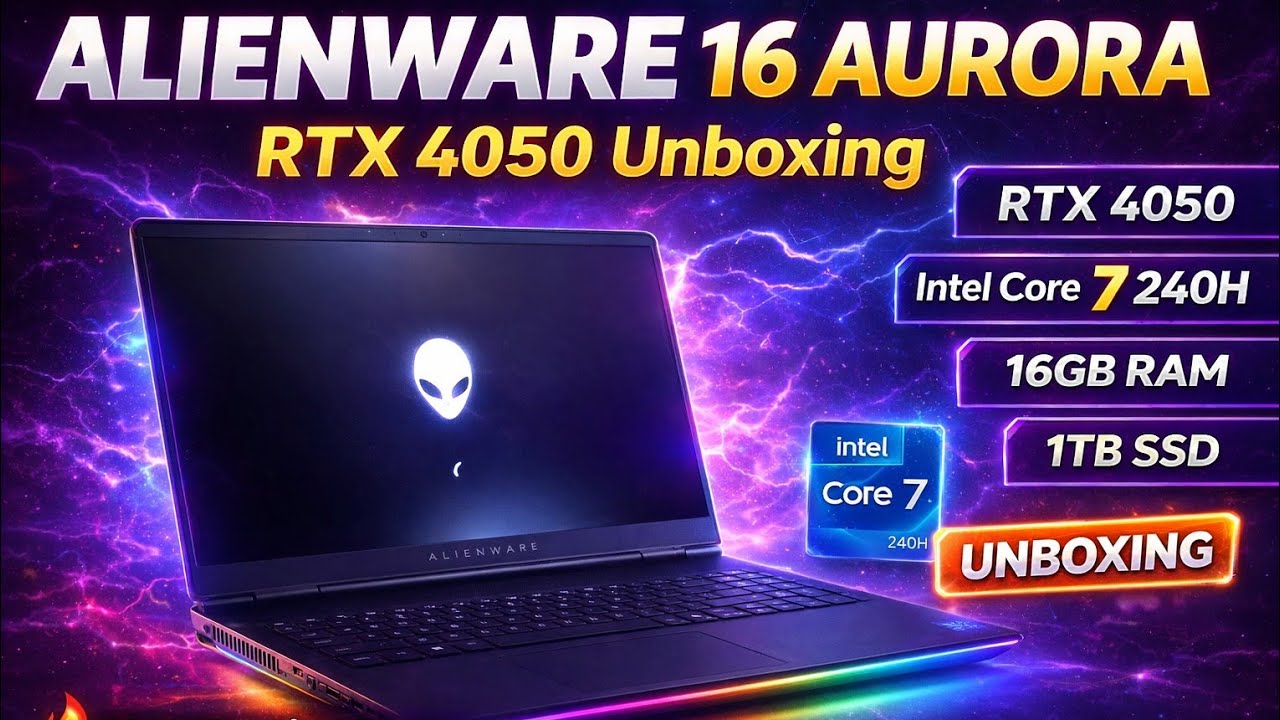 Unboxing Dell Alienware 16 Aurora Gaming Laptop AC16250 Intel Core 7 240H  NVIDIA RTX 4050 6GB     