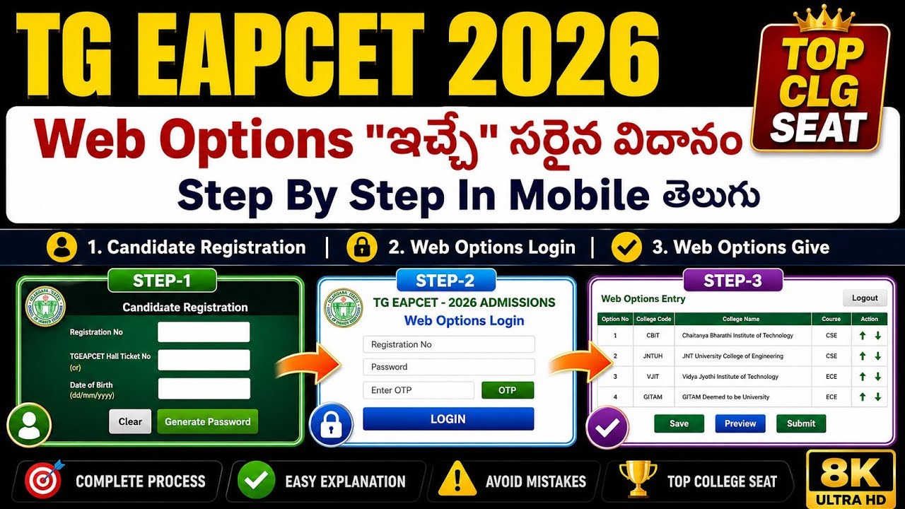 Tg eapcet 2026 web options complete process ఇలా చేయండి top CLG SEAT  #tgweboptions  #tgeapcet2026