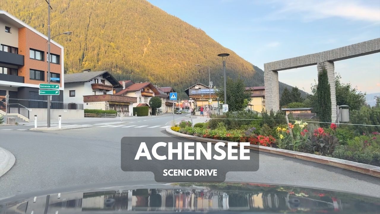 4k HDR Alpine Drive towards Zillertal from Maurach am Achensee. Golden hour.