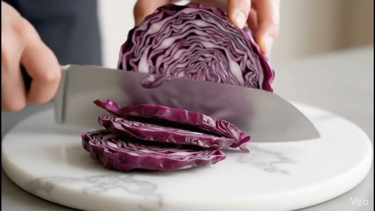 🔪💜 Satisfying Red Cabbage Cutting ASMR | Crunchy Knife Sounds (No Music)