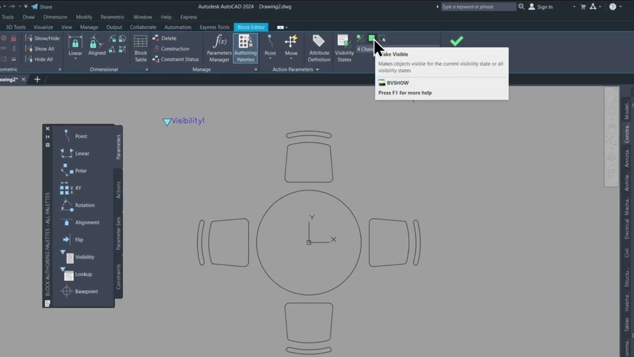 Autocad - Bloc dynamique - Paramètre VISIBILITÉ et INVISIBLE