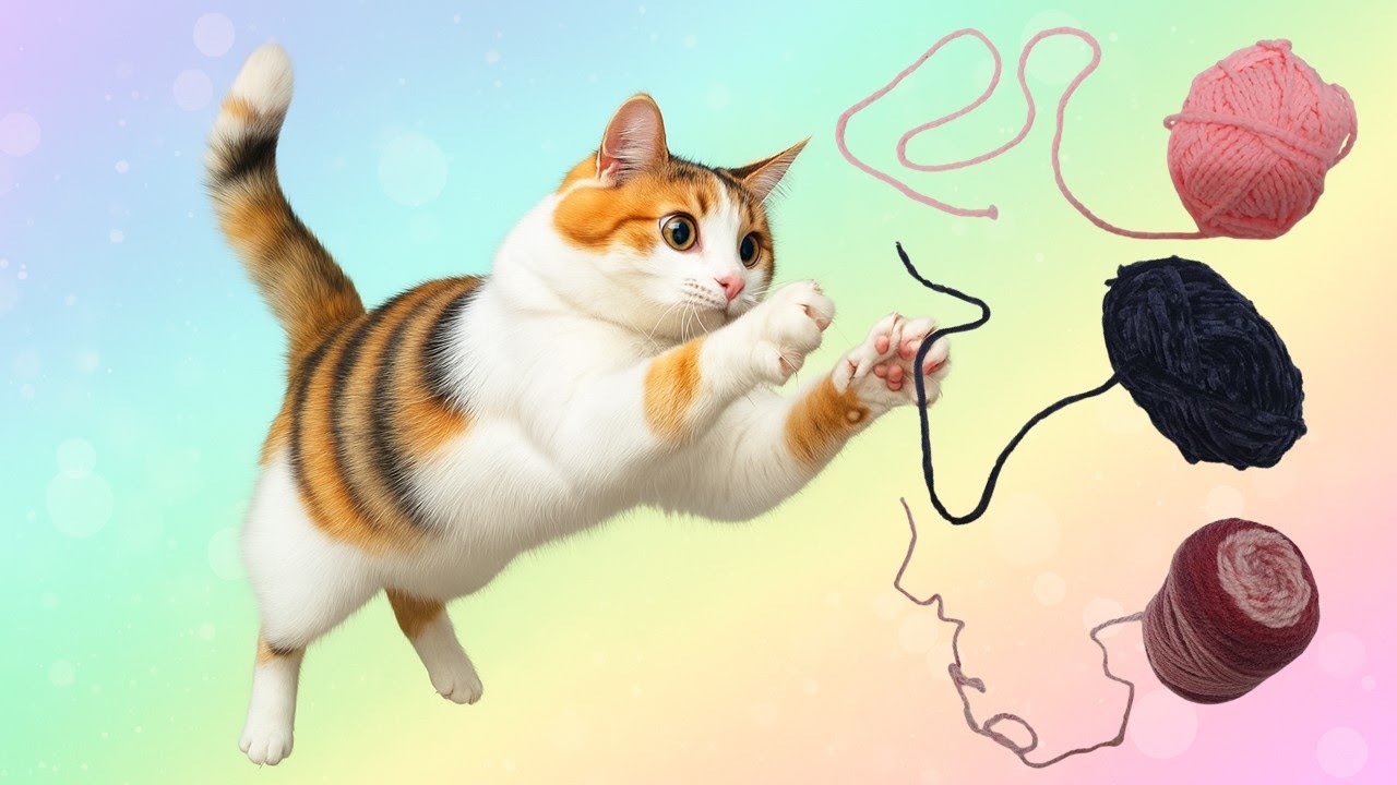 고양이가 좋아하는 영상 8시간 3분마다 바뀌는 영상 고양이 장난감 42탄 cat game video 3색 털실 고양이들 환장해요