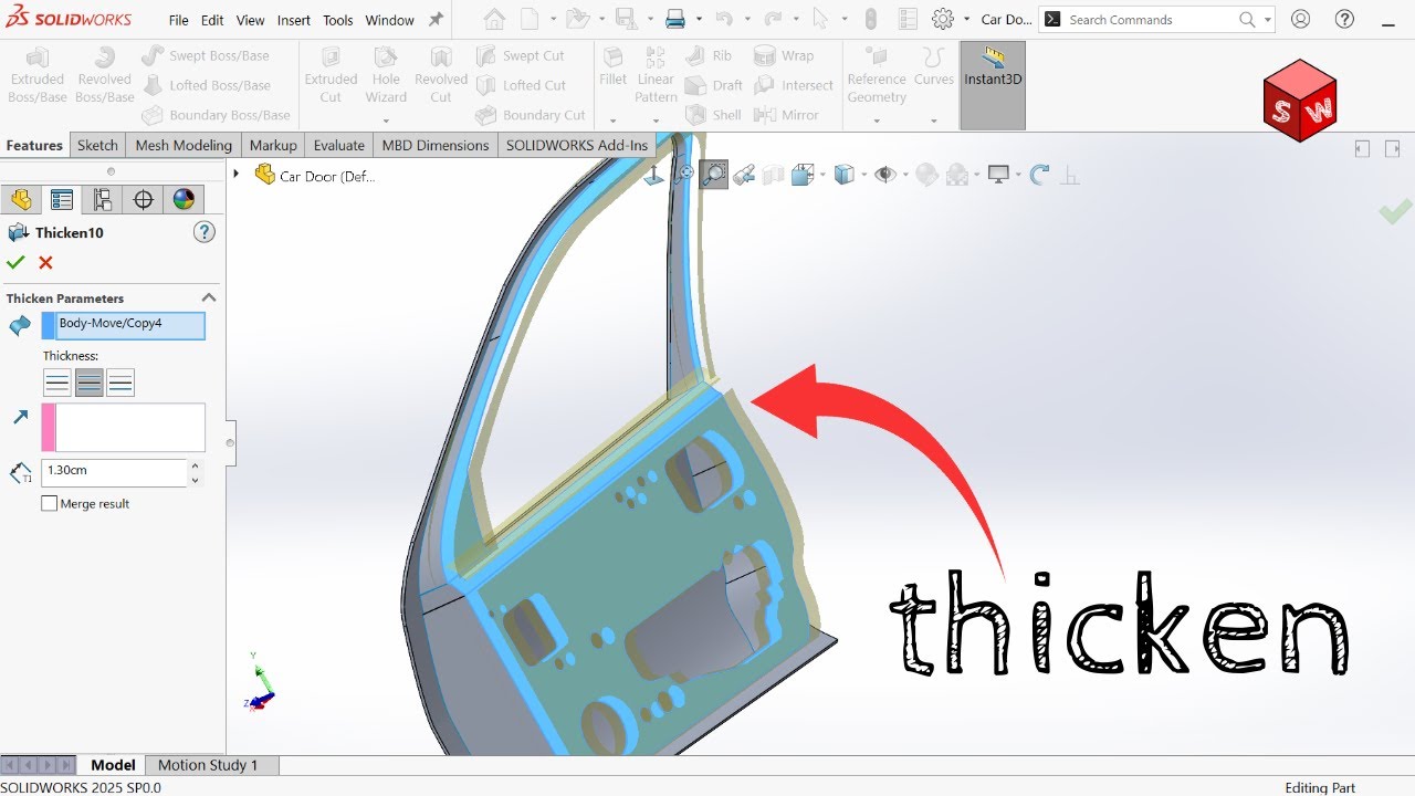 How to Use the Thicken Feature in Solidworks