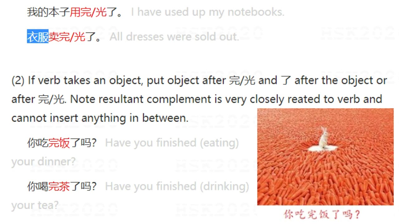 HSK4 Grammar【Verb + 完/光  - Result complement of verb】