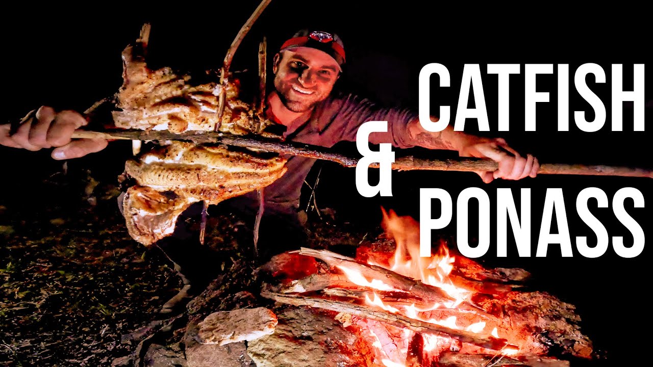 SOLO CAMP | Survival FoOD CHAIN FISHING!!! *BEST Catfish Campfire Cooking Method