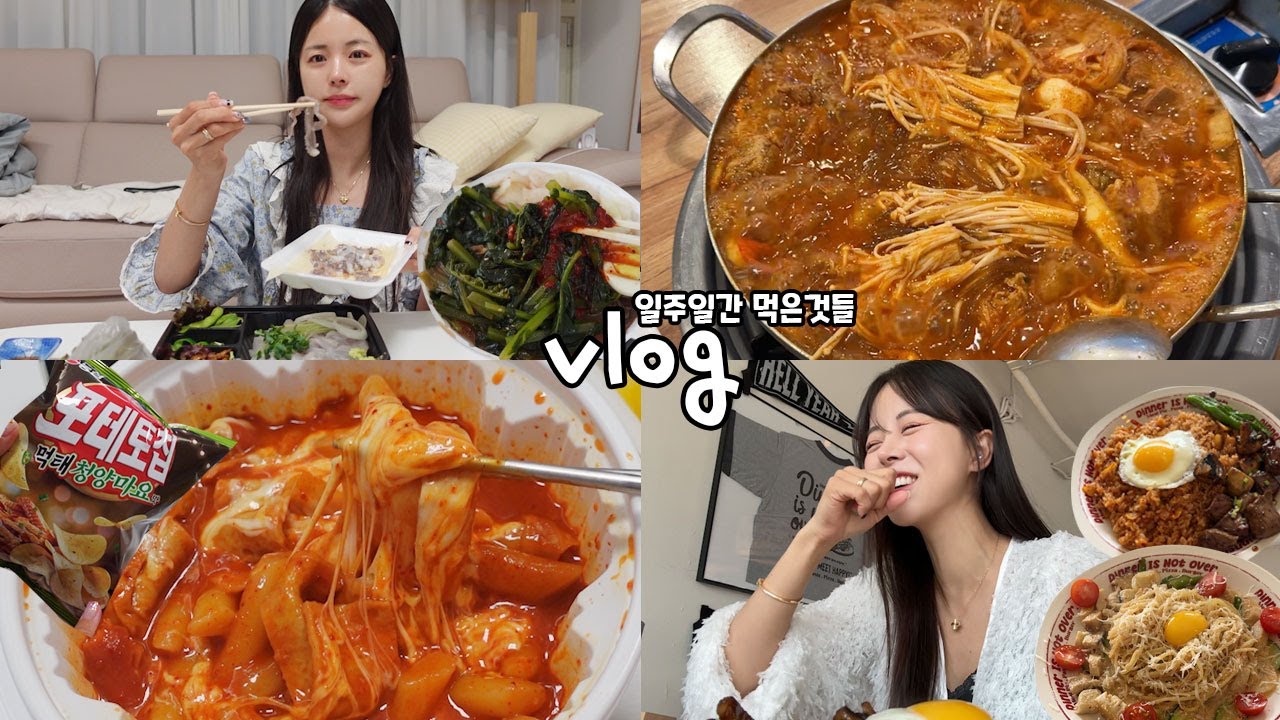 [먹방vlog] 이중에 좋아하는 메뉴 하나는 있겠지🧐 _ 매운갈비찜+엽떡+명란파스타+열무냉면+혼술회쌈+중식요리+비빔면+목항정+산낙지