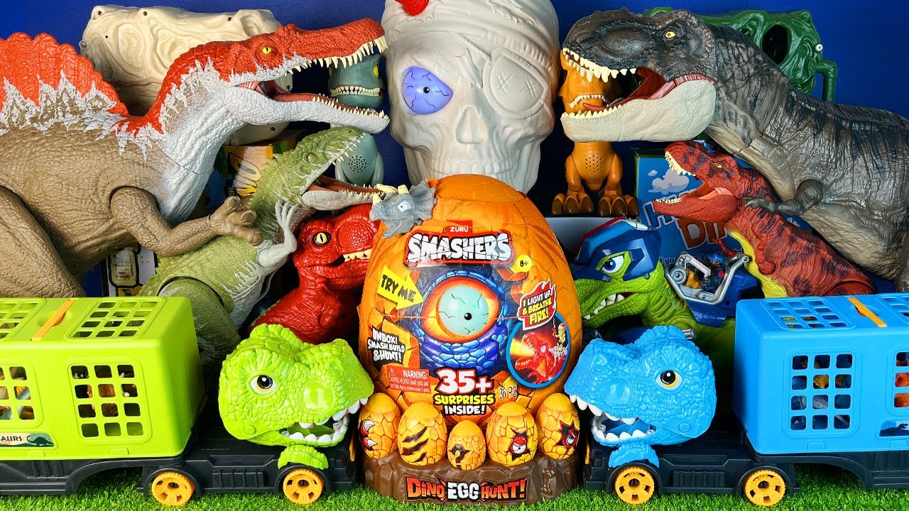 Jurassic World Unboxing Review Asmr Dinosaur T-rex Spinosaurus Dino Truck Zuru Smashers Egg 35+