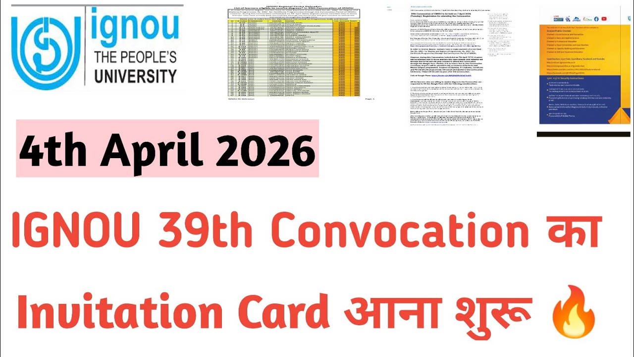 IGNOU 39th Convocation: Different RCs have released their invitation cards.