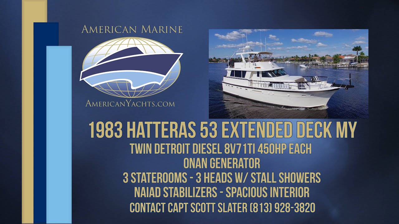SOLD - 1983 53' Hatteras 53 Ext Deckhouse Motor Yacht HD By American Marine Yachts
