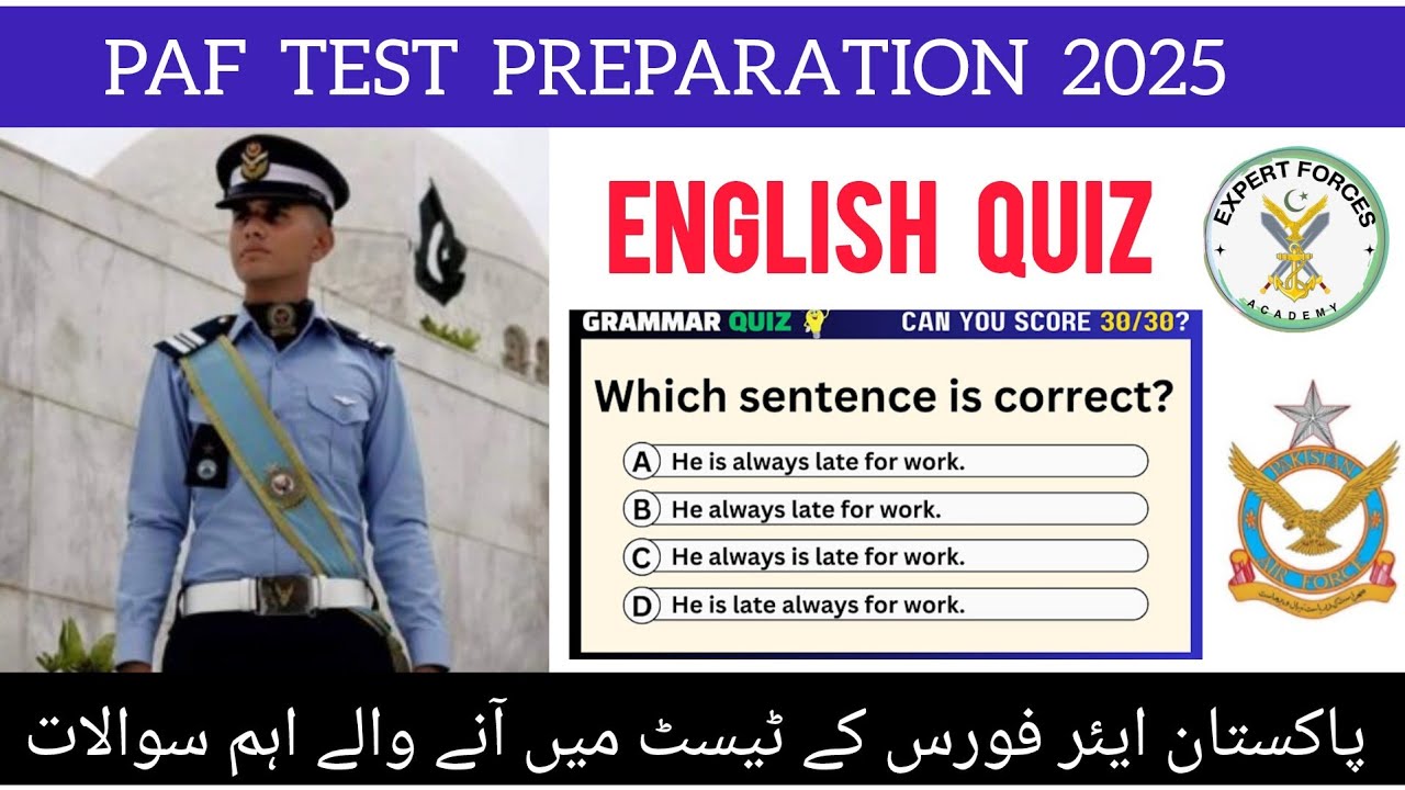 |PAF Airmen 2025 |English Grammar Quiz | |35+ mixed English Grammar MCQs|