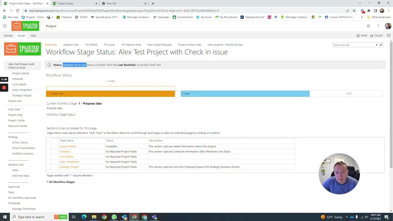 Microsoft project Chek-In and Check-Out