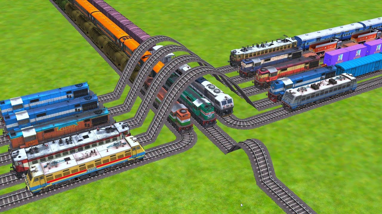 All Trains Crossing At Diamond Curved Railroad Crossing Zig Zag Tracks/ trains beamng 