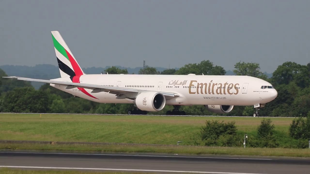 Emirates Airlines EK22 A6-EGK Boeing 777-31H(ER) Takeoff Manchester to Dubai Intl DXB on 20/06/17