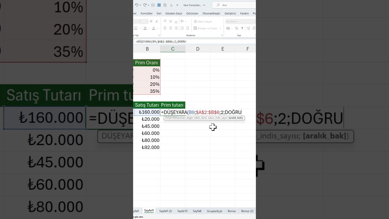 Excel&rsquo;de &Ccedil;alışanların Prim tutarlarını Hesaplama #excel #exceldersleri #excelform&uuml;lleri #exceltips