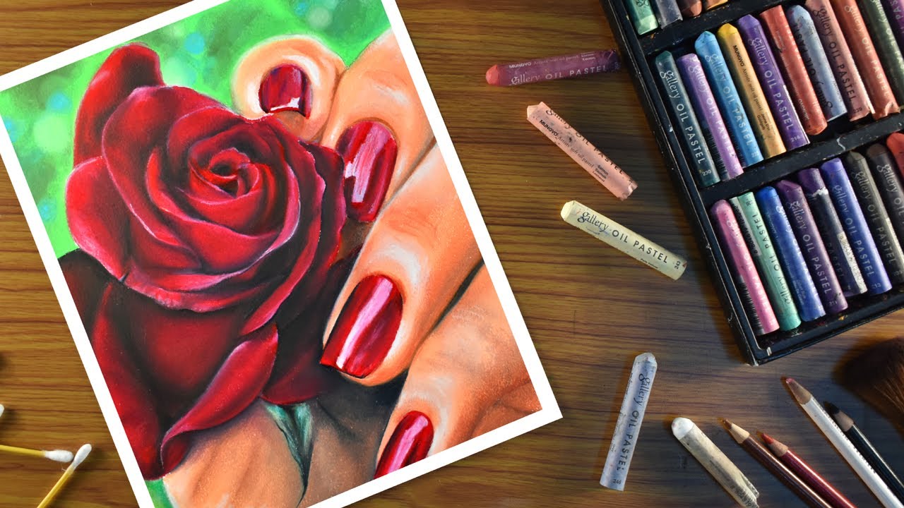 easy oil pastel rose drawing | realistic rose oil pastel drawing | rose drawing with pastel