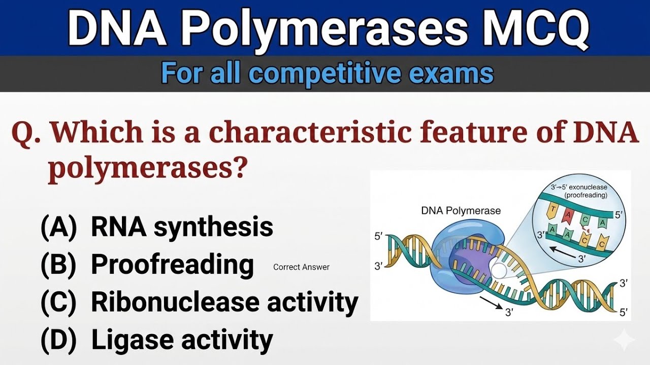 DNA Polymerases MCQ | DNA Replication| Molecular Biology MCQ for Competitive Exams